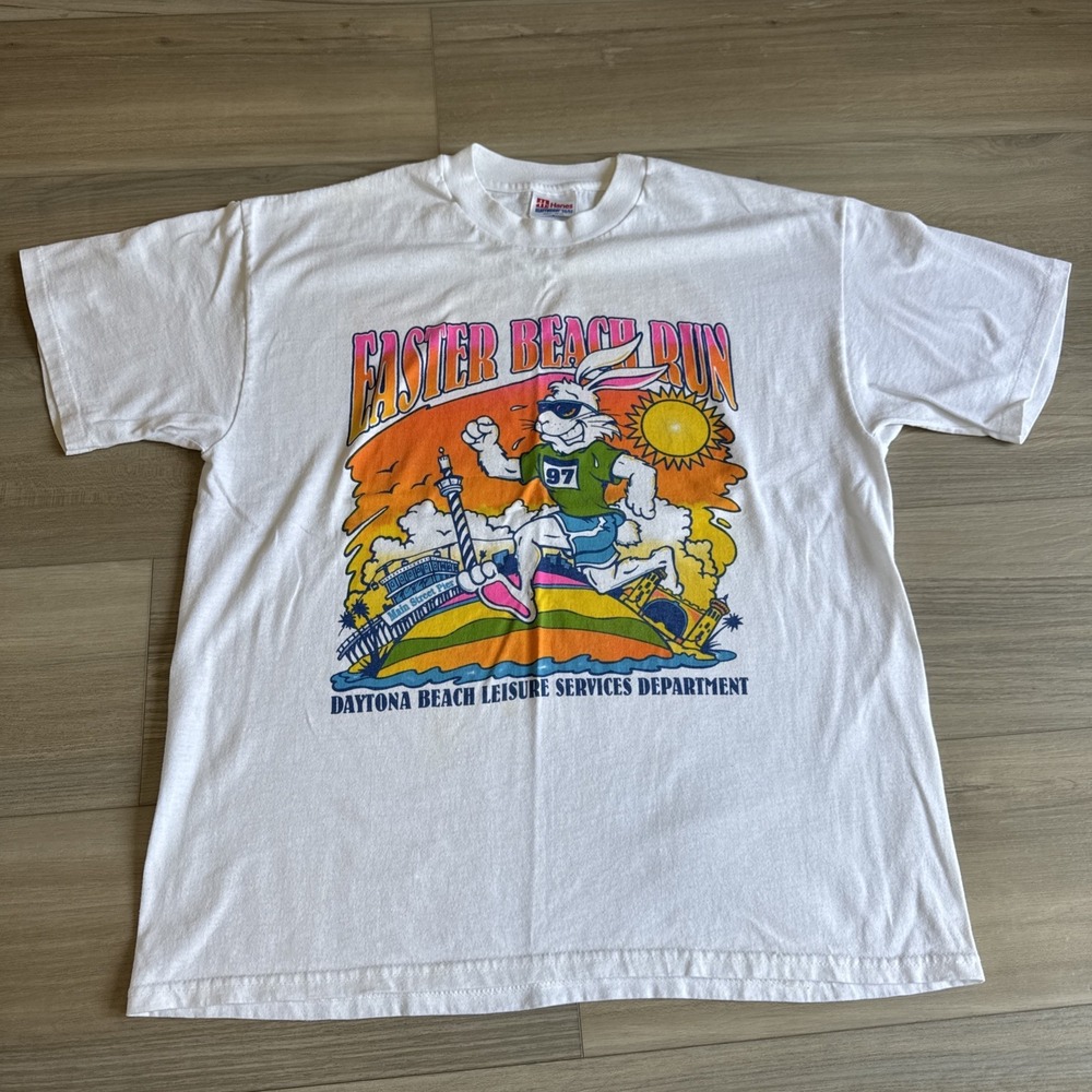 Vintage 90's Easter‎ Beach Run Daytona Beach T-Shirt Hanes 50/50 Sz L 1997